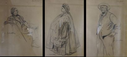 Louis SABATTIER (1863-1935) 

Trois études de personnages costumés.

Dessins au crayon.

Signés...