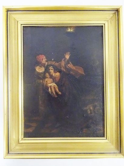 Ecole du XIXème siècle 

Femme tenant un enfant (mort ?), un personnage derrière...
