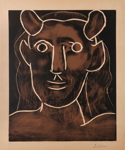 Pablo Picasso (1881-1973) Tête de faune, 1962.
Linogravure en couleurs sur papier.
Epreuve...