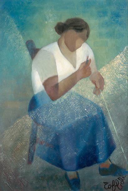 Louis TOFFOLI (1907-1999) La femme du pêcheur.
Huile sur toile.
Signée en bas à droite.
Titrée...