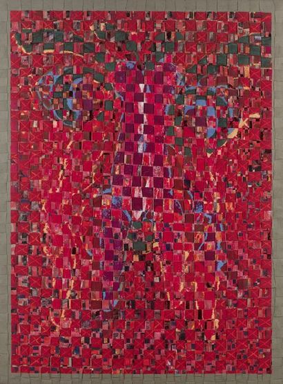 François Rouan (1943) Topomiro rouge et vert, 1999.
Peinture à la cire et huile sur...