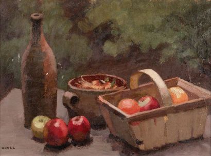 Jules Emile ZINGG (1882-1942) Le panier de pommes.
Huile sur toile.
Signée en bas...