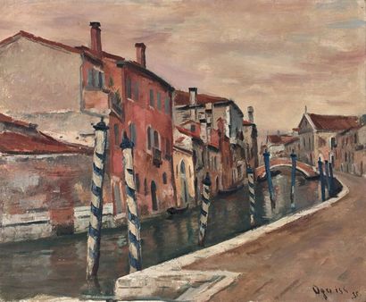 Takanori OGUISS (1901-1986) Venise, 1935.
Huile sur toile.
60 x 73 cm.
Signée et...