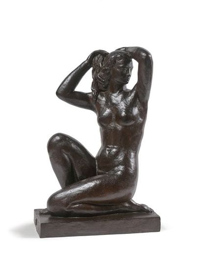 G.SEUZARET (XXème siècle) Baigneuse, circa 1930-35.
Epreuve en bronze à patine brune.
Fonte...