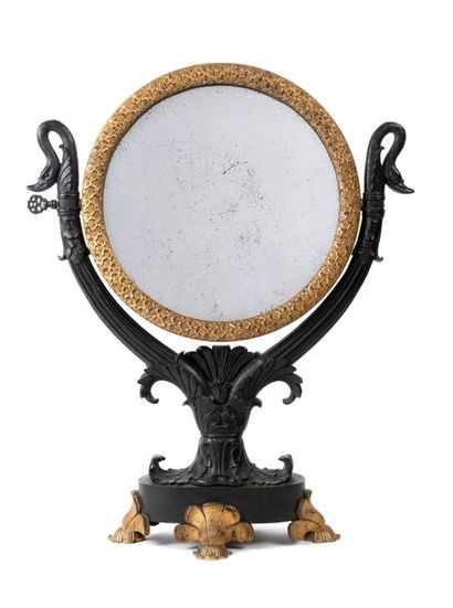Miroir de table pivotant en bronze ciselé...