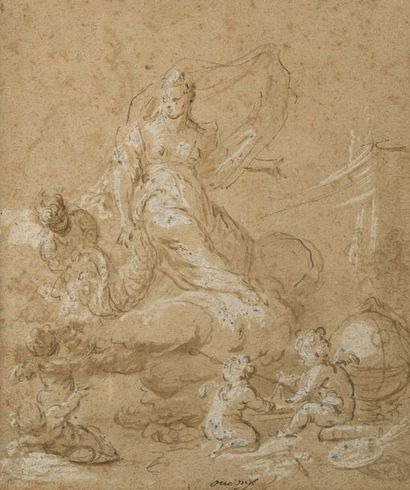 Jean-Baptiste Oudry (1686-1755) Allégorie des Arts.
Une femme assise sur les nuées...