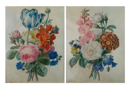 Adèle RICHE (1791-1887) Bouquet de tulipes, roses et giroflée.
- Bouquet de roses...