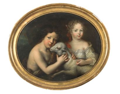 Ecole de Pierre MIGNARD (1612-1695) Petite fille aux yeux bleus et aux rubans rouges...