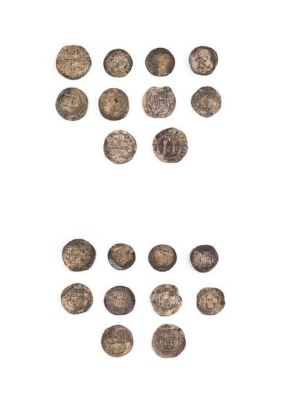 null ESPAGNE et COLONIES Lot de 10 pièces en argent du XVIème siècle.
4 Réaux: 6...