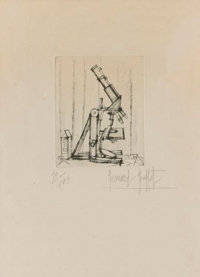 Bernard BUFFET (1928-1999) 

Le microscope. 

Pointe sèche sur papier.

Signée en...