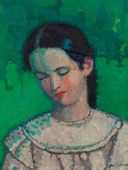 MARCEL-LENOIR (1872-1931) 

Portrait d'une jeune fille de profil en buste. 

Huile...