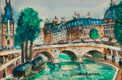 Lucien GENIN (1894-1953) 

Le pont de la Conciergerie. 

Mine de plomb, aquarelle...
