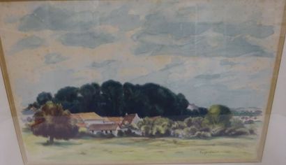 HENRI VERGE-SARRAT (1880-1966) 

Le village. 

Encre et aquarelle sur papier. 

Signée...