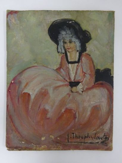 Julia THEOPHYLACTOS (XXème) 

Elégante à la robe rose. 

Huile sur toile marouflée...