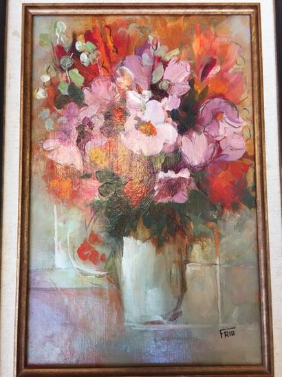 FRIO (XXème-XXIème s) 

Bouquet de fleurs. 

Huile sur toile. 

Signée en bas à droite....
