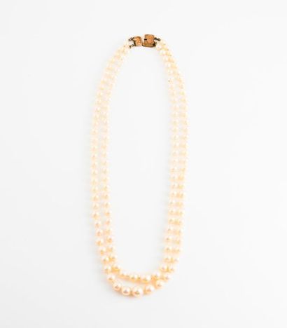 null Collier double rang de perles de culture blanches en chute. 

Fermoir cliquet...