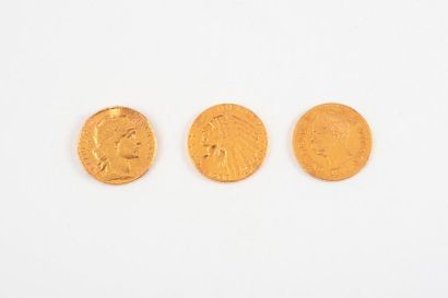 null Lot de pièces en or comprenant : 

- FRANCE 

Pièce de 20 francs or, IIIème...
