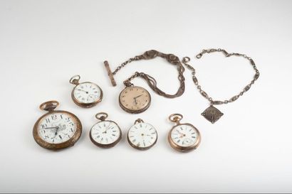 null Lot de cinq montres de gousset en argent (min. 800). 

Les cadrans émaillés...