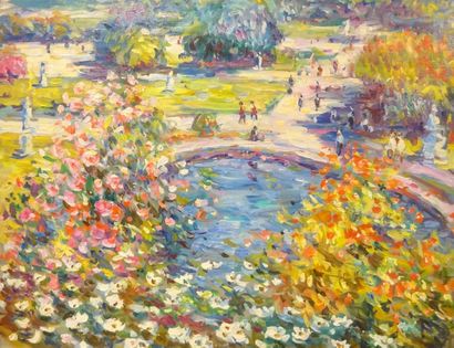 Max AGOSTINI (1914-1997) 

Le jardin des Tuileries. 

Huile sur toile. 

Signée en...
