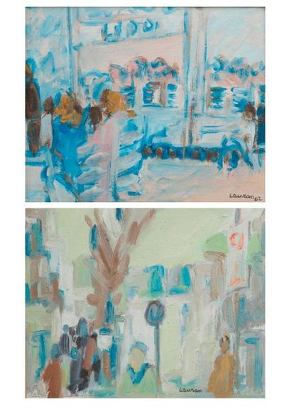 André LAURAN (1922-2009) 

- En terrasse, 1962. 

Huile sur carton. 

Signée et datée...