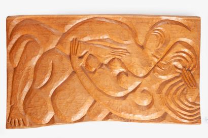 Schlomo SELINGER (1928) 

Couple enlacé. 

Bas relief en bois sculpté. 

Signé. 

50...