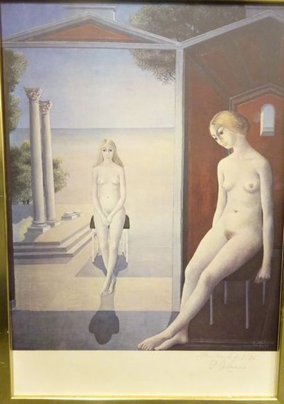 Paul DELVAUX (1897-1994) 

Deux femmes nues. 

Offset en couleurs. 

Signé, situé...