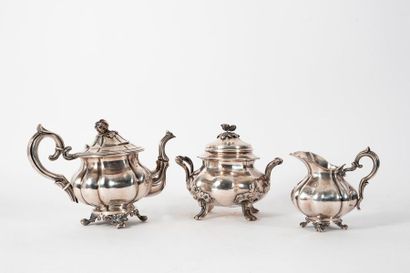 null Service à thé en argent (950) (recomposé) comprenant : une théière, un sucrier...