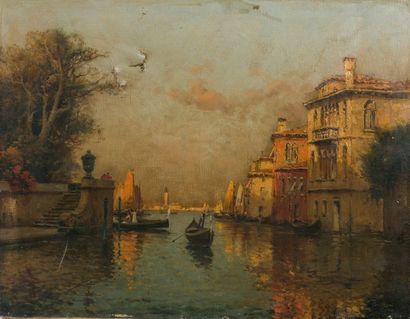 bOUVARD (XIXème-XXème siècle) 

Canal à Venise animé de gondoles, bordé d'un jardin...