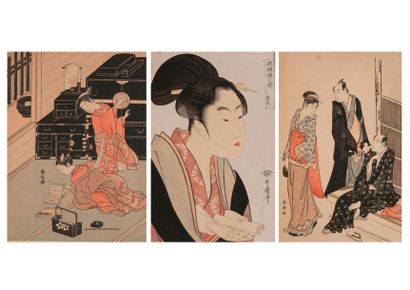 JAPON 

Trois estampes : 

- D'après Kikogawa UTAMARO 

Au Koi (Rendez-vous d'amour)....