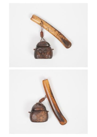 JAPON, XIXème-XXème siècles Etui en os ou bois de cervidé partiellement gravé.

Long....