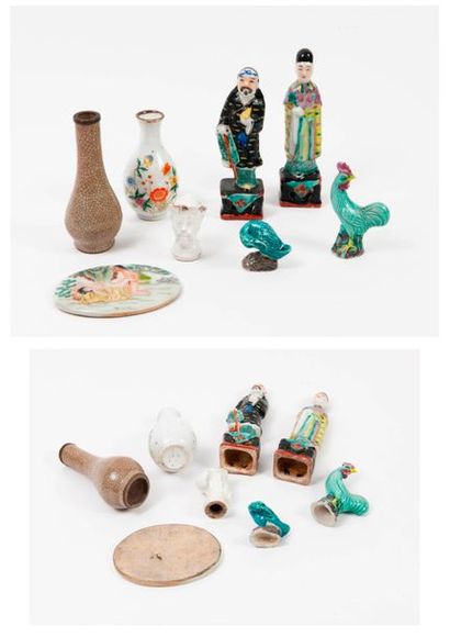 CHINE, XXème siècle 

Ensemble de 6 pièces en porcelaine ou grès :

- deux petits...