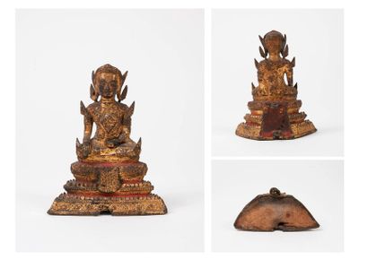 THAILANDE, XIXÈME SIÈCLE 

Bouddha assis en padmasana, sur un trône trapézoïdal à...