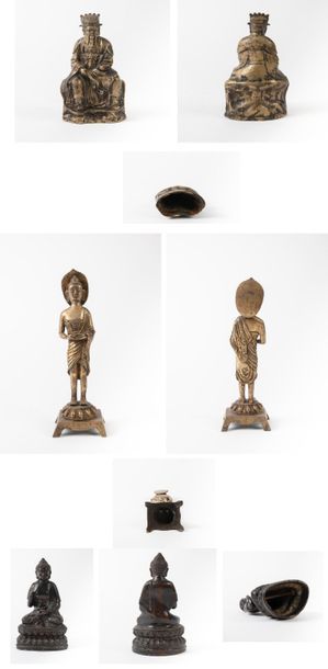 ASIE, XIXème-XXème siècles 

Trois Bouddha en bronze doré ou patiné.

- un assis...