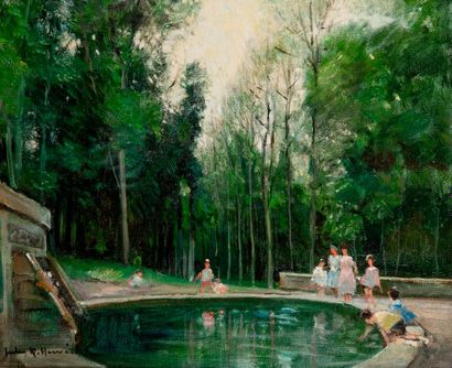 Jules René HERVÉ (1887-1981) 

Pièce d'eau dans un parc. 

Huile sur toile. 

Signée...