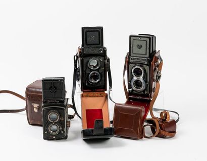 Set of three bi-lens cameras: Rollei Rolleiflex...