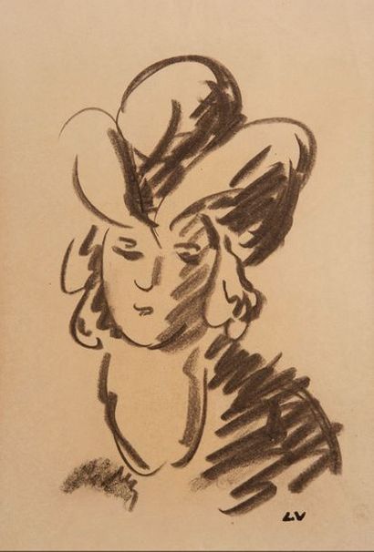 Louis VALTAT (1869-1952) 

Portrait de femme. 

Fusain sur papier. 

Cachet du monogramme...
