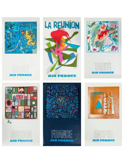 Raymond PAGES (1923-2014) pour AIR France 

Set of 7 printed posters including: France,...