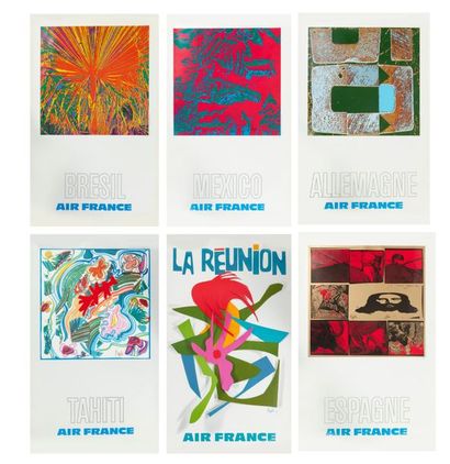 Raymond PAGES (1923-2014) pour AIR France 

 Set of 6 printed posters including:...