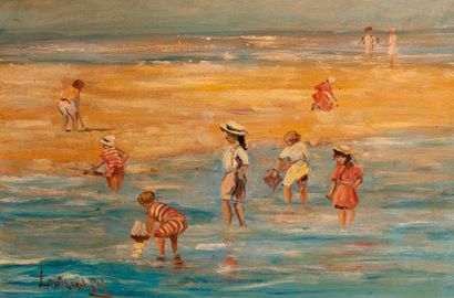 Louis VAN DER POL (1896-1982) 

Les enfants jouant sur la plage. 

Huile sur panneau....