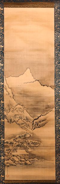 D'après Kano Isen'In NAGANOBU (1775 - 1828) 

Paysage lacustre avec pin.

Encre sur...