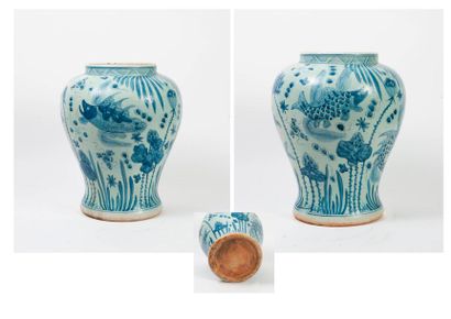 CHINE, XIXÈME SIÈCLE 

Vase balustre en porcelaine à décor émaillé blanc bleu de...