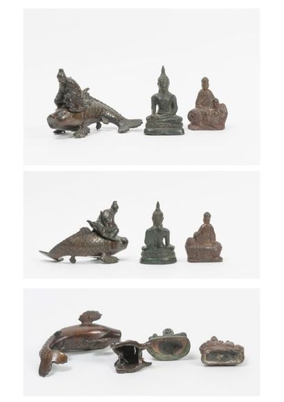 CHINE, XXème siècle 

3 sculptures en bronze :

- Bouddha prenant la terre à témoin.

H....