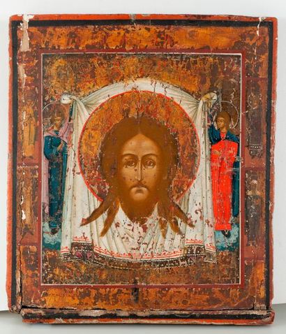 RUSSIE, XIXème siècle 

Icône.

Le voile de Véronique avec la tête du Christ tenu...