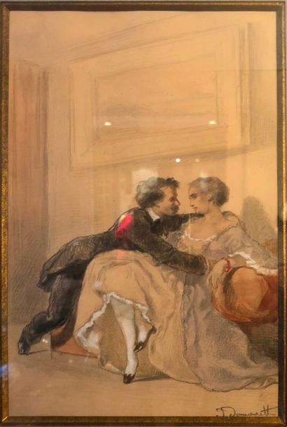 Abel LAMOURETTE (XIXème siècle) 

Scènes galantes.

Quatre dessins rehaussés d'aquarelles.

Signés,...
