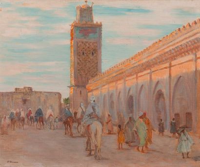 Joseph-Felix BOUCHOR (1853-1937) 
La mosquée de la Kasba à Marrakech.
Huile sur toile.
Signée...