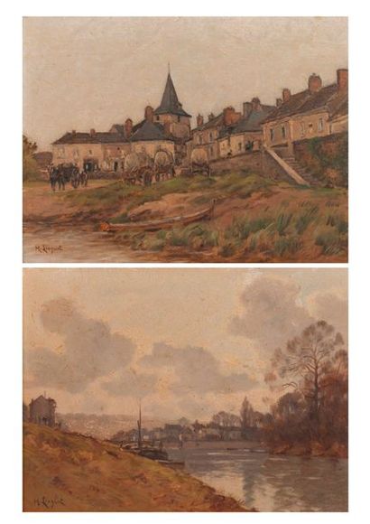Henri LINGUET (1881-1914) 

Vue de village animé - Bord de rivière. 

Deux huiles...