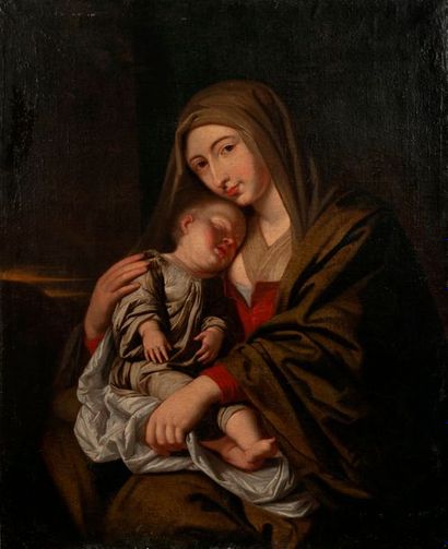 Ecole de Philippe de CHAMPAIGNE (1602 – 1674) Vierge à l’Enfant endormi.
Huile sur...