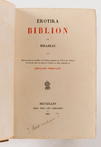 MIRABEAU (Cte de) Erotika biblio. Edition revue et corrigée sur l'édition originale...