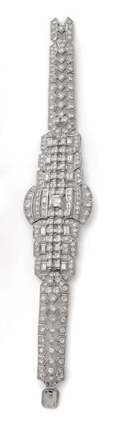 null Bracelet ruban en platine (850) et or gris (750) à décor géométrique ajouré,...