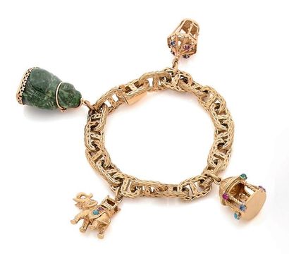 null Bracelet en or jaune (750) à maille chaîne d'ancre ciselée façon cordage, orné...